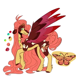 Size: 1920x1920 | Tagged: safe, artist:mintyo0s, derpibooru import, fluttershy, butterfly, insect, pegasus, pony, feathered fetlocks, female, image, looking back, mare, png, raised hoof, redesign, simple background, solo, story included, transparent background, wings