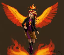Size: 1584x1373 | Tagged: safe, artist:thespectral-wolf, derpibooru import, sunset shimmer, human, equestria girls, fiery shimmer, humanized, image, png, winged humanization, wings
