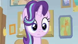 Size: 800x450 | Tagged: safe, derpibooru import, screencap, starlight glimmer, pony, unicorn, marks for effort, season 8, spoiler:s08, :i, animated, chocolate, cup, drink, drinking, empathy cocoa, faic, female, floppy ears, food, gif, hot chocolate, i mean i see, image, levitation, magic, mare, marshmallow, open mouth, open smile, school of friendship, shrunken pupils, smiling, solo, starlight's office, telekinesis, ಠ ಠ