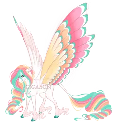 Size: 4100x4400 | Tagged: safe, artist:gigason, derpibooru import, oc, oc:kore, pony, seraph, colored wings, female, image, magical lesbian spawn, mare, multicolored wings, multiple wings, obtrusive watermark, offspring, parent:fluttershy, parent:princess celestia, parents:flutterlestia, png, simple background, solo, transparent background, watermark, wings