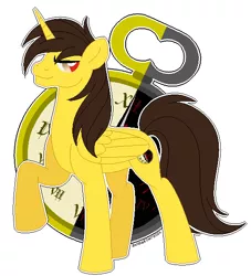 Size: 545x599 | Tagged: safe, artist:kannakiller, derpibooru import, oc, unofficial characters only, alicorn, pony, base used, clock, horn, image, looking back, male, pixel art, png, red eyes, smiling, solo, stallion, wings