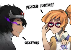 Size: 1414x1000 | Tagged: safe, artist:ponythehorsey, derpibooru import, frazzle rock, king sombra, human, princess spike (episode), clothes, duo, female, glasses, humanized, image, jpeg, queen umbra, rule 63, simple background, sombra eyes, white background