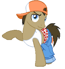 Size: 235x250 | Tagged: safe, artist:sasha-flyer, derpibooru import, doctor whooves, time turner, earth pony, pony, testing testing 1-2-3, animated, baseball cap, cap, clothes, gif, hat, image, pants, saggy, simple background, solo, tanktop, transparent background, vector