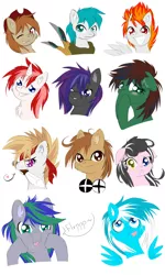 Size: 960x1600 | Tagged: safe, artist:knifeh, derpibooru import, oc, oc:dbpony, oc:storm feather, unofficial characters only, earth pony, pegasus, pony, unicorn, bust, image, jpeg, portrait, raspberry, simple background, tongue out, white background