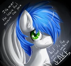 Size: 900x830 | Tagged: safe, artist:knifeh, derpibooru import, oc, oc:nife, unofficial characters only, pegasus, pony, bust, crying, depressed, depression, frown, furrowed brow, image, jpeg, portrait, quote, solo, wings