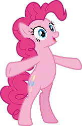 Size: 594x911 | Tagged: safe, artist:sollace, derpibooru import, pinkie pie, earth pony, pony, a trivial pursuit, .svg available, bipedal, cute, derpibooru exclusive, diapinkes, female, happy, image, open mouth, png, simple background, solo, solo female, spread arms, standing, transparent background, vector