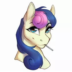 Size: 2000x2000 | Tagged: safe, artist:silentwulv, derpibooru import, bon bon, sweetie drops, earth pony, pony, bust, candy, female, food, image, jpeg, lollipop, looking at you, mare, solo