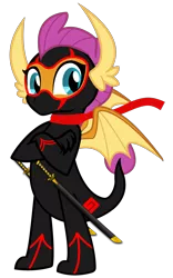 Size: 2000x3200 | Tagged: safe, artist:ponygamer2020, derpibooru import, smolder, dragon, school daze, claws, clothes, crossed arms, crossover, cute, dragon wings, dragoness, fangs, female, horn, image, katana, looking at you, ninja, png, randy cunningham: 9th grade ninja, scarf, simple background, solo, suit, sword, tail, teenager, teeth, transparent background, vector, weapon, wings