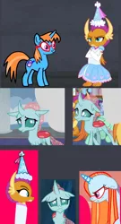 Size: 909x1682 | Tagged: safe, artist:darlycatmake, derpibooru import, bright eyes, ocellus, smolder, changeling, dragon, pony, unicorn, look before you sleep, adorable face, angry, argument, bright eyedorable, clothes, concerned, crossed arms, cute, dragoness, dress, female, froufrou glittery lacy outfit, glare, grumpy, image, jpeg, looking at each other, looking at someone, pretty, princess, princess smolder, scene interpretation, smolderbetes, trio, trio female, worried