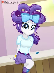 Size: 985x1332 | Tagged: safe, artist:tabrony23, derpibooru import, rarity, equestria girls, beautiful, boots, bow, clothes, cute, female, hair bow, hairstyle, image, looking at you, patreon, patreon logo, png, raribetes, shoes, show accurate, signature, smiling, smiling at you, solo, solo female