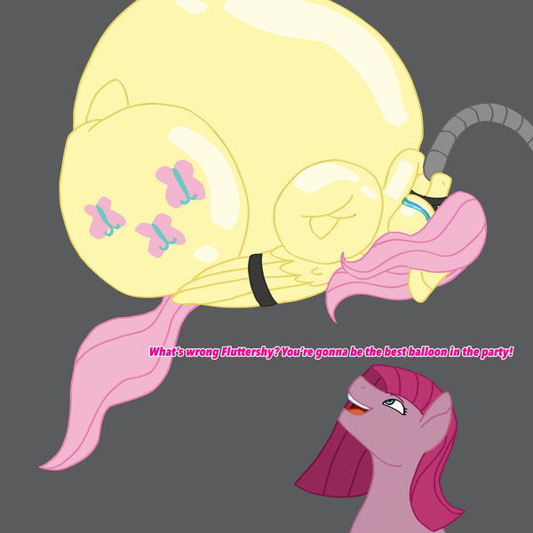 Size: 1378x1378 | Tagged: suggestive, artist:poneymoment, derpibooru import, fluttershy, pinkie pie, earth pony, pegasus, pony, balloon, ballooning, bingo wings, body expansion, body inflation, chubby cheeks, crying, floating, force inflation, forced inflation, helium, helium inflation, i'm the artist, image, inflation, kidnapped, light bondage, muzzle, neck fold, neckfold, pinkamena diane pie, png, shiny