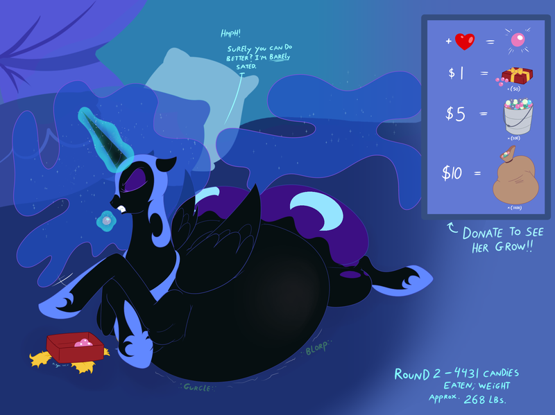 Size: 2130x1596 | Tagged: suggestive, artist:necrofeline, derpibooru import, nightmare moon, alicorn, pony, applebucking thighs, armor, bag, bbw, bed, bedroom, belly, big belly, bingo wings, boots, box, bucket, candy, canterlot castle, castle, castle of the royal pony sisters, chestplate, clothes, curtains, ethereal hair, ethereal mane, ethereal tail, eyes closed, eyeshadow, fat, food, glow, glowing horn, gritted teeth, growth drive, grunting, helmet, horn, image, incentive drive, large butt, makeup, nightmare night, peytral, pillow, png, present, shoes, solo, ssbbw, stomach noise, tail, teeth, thighs, thunder thighs, unwrapped gift, weight gain sequence, wrapping paper