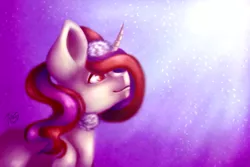 Size: 3000x2000 | Tagged: safe, artist:prettyshinegp, derpibooru import, oc, unofficial characters only, pony, unicorn, abstract background, bust, christmas, female, hat, holiday, horn, image, mare, png, santa hat, signature, solo, unicorn oc