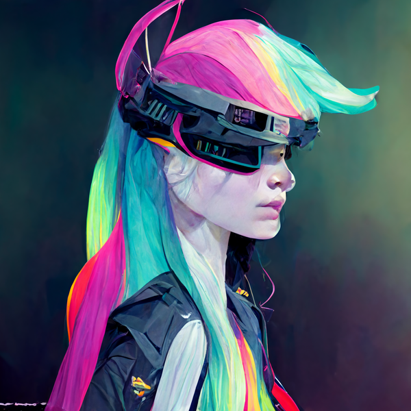 Size: 1664x1664 | Tagged: safe, derpibooru import, machine learning generated, princess celestia, human, accessories, artificial intelligence, cyberpunk, humanized, image, machine learning abomination, midjourney, neural network, png, solo