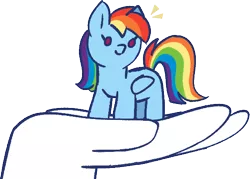 Size: 556x397 | Tagged: safe, artist:taaffeiite, derpibooru import, rainbow dash, pegasus, pony, derpibooru exclusive, female, hand, holding a pony, image, mare, png, simple background, smol, tiny, tiny ponies, transparent background