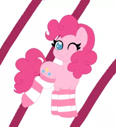 Size: 2209x2422 | Tagged: safe, artist:cinematic-fawn, derpibooru import, pinkie pie, pony, clothes, image, no pupils, one eye closed, png, socks, solo, striped socks, wink