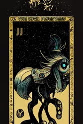 Size: 1024x1536 | Tagged: safe, derpibooru import, machine learning generated, midjourney, cyclops, pony, robot, robot pony, fanfic:revanchism, abstract, fanfic art, image, major arcana, png, tarot card, the high priestess