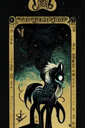 Size: 1024x1536 | Tagged: safe, derpibooru import, machine learning generated, midjourney, pony, fanfic:revanchism, abstract, fanfic art, glow, glowing eyes, image, major arcana, png, tarot card, the hierophant