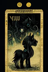 Size: 1024x1536 | Tagged: safe, derpibooru import, machine learning generated, midjourney, pony, fanfic:revanchism, abstract, fanfic art, image, machine learning abomination, major arcana, png, strength, tarot card