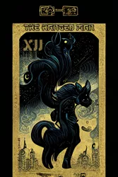 Size: 1024x1536 | Tagged: safe, derpibooru import, machine learning generated, midjourney, pony, fanfic:revanchism, abstract, fanfic art, image, machine learning abomination, major arcana, png, tarot card, the hanged man