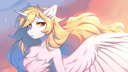 Size: 1920x1080 | Tagged: safe, artist:fensu-san, derpibooru import, oc, oc:star nai, unofficial characters only, alicorn, anthro, alicorn oc, breasts, female, horn, image, png, solo, wings