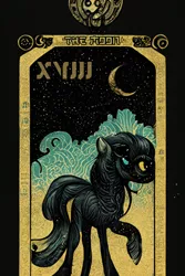 Size: 1024x1536 | Tagged: safe, derpibooru import, machine learning generated, midjourney, part of a set, pony, fanfic:revanchism, abstract, fanfic art, heterochromia, image, machine learning abomination, major arcana, moon, png, tarot card