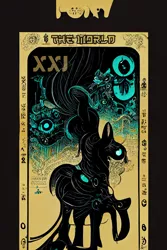 Size: 1024x1536 | Tagged: safe, derpibooru import, machine learning generated, midjourney, part of a set, cyclops, pony, robot, robot pony, fanfic:revanchism, abstract, fanfic art, glow, glowing eyes, image, machine learning abomination, major arcana, png, tarot card, the world