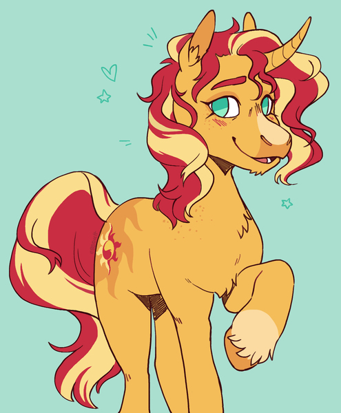 Size: 1025x1242 | Tagged: safe, artist:eggoatt, derpibooru import, sunset shimmer, pony, unicorn, curved horn, horn, image, png, solo, twitterina design