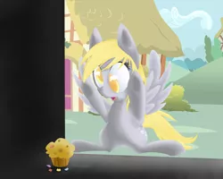 Size: 2500x2000 | Tagged: safe, artist:ultimatenightcore, derpibooru import, derpy hooves, pegasus, pony, female, food, fourth wall, image, muffin, png, solo, that pony sure does love muffins