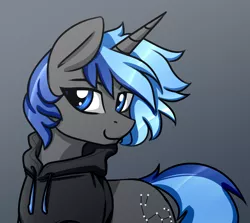 Size: 2652x2361 | Tagged: safe, artist:jetwave, derpibooru import, oc, oc:orion, unofficial characters only, pony, unicorn, clothes, commission, gradient background, hoodie, horn, image, male, png, solo, unicorn oc