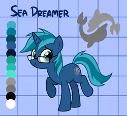 Size: 2475x2256 | Tagged: safe, artist:xfrncstomiku, derpibooru import, oc, oc:sea dreamer, unofficial characters only, dolphin, pony, unicorn, cutie mark, image, jpeg, male, reference sheet, solo