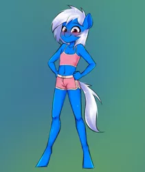 Size: 1569x1855 | Tagged: safe, artist:xfrncstomiku, derpibooru import, oc, oc:flicker frame, unofficial characters only, anthro, earth pony, unguligrade anthro, belly button, clothes, image, midriff, png, shorts, solo, tanktop, tight clothing