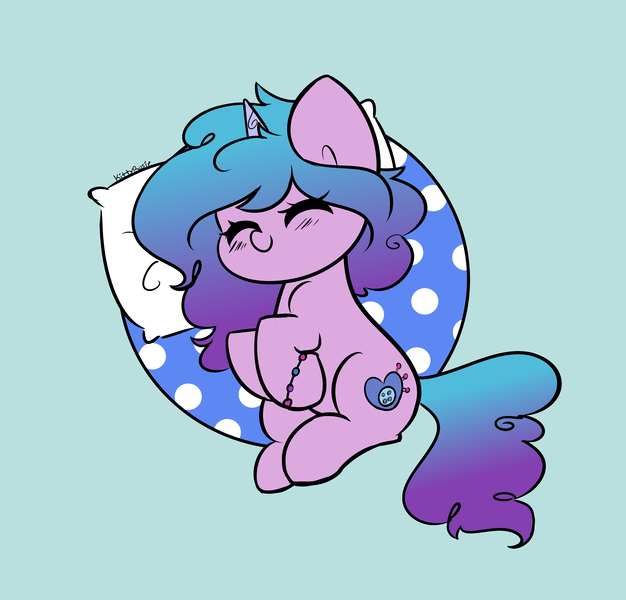 Size: 4150x3975 | Tagged: safe, artist:kittyrosie, derpibooru import, izzy moonbow, pony, unicorn, blushing, bracelet, cute, eyes closed, female, g5, image, izzybetes, jewelry, pillow, png, simple background, sleeping, solo