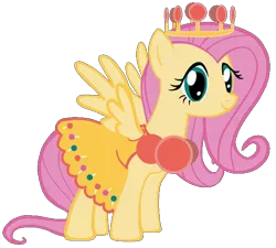 Size: 640x576 | Tagged: safe, derpibooru import, fluttershy, pegasus, pony, candy, candyland, clothes, crown, dress, female, food, image, jewelry, lollipop, mare, png, princess lolly, regalia, simple background, smiling, spread wings, transparent background, wings