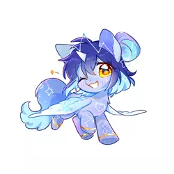 Size: 500x500 | Tagged: safe, artist:dreamsugar, derpibooru import, oc, unofficial characters only, alicorn, pony, commission, eye clipping through hair, female, horn, image, jpeg, looking at you, one eye closed, open mouth, open smile, simple background, smiling, smiling at you, solo, white background, wings