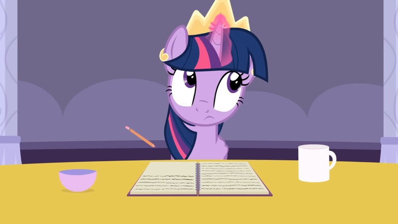 Size: 1920x1080 | Tagged: safe, artist:agrol, derpibooru import, twilight sparkle, twilight sparkle (alicorn), alicorn, pony, coffee, coffee mug, coffee pot, crown, cup, image, jewelry, levitation, magic, magic aura, mug, notebook, pencil, png, regalia, teacup, telekinesis, thinking