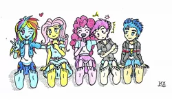 Size: 1342x783 | Tagged: safe, artist:kingnanamine87, derpibooru import, flash sentry, fluttershy, pinkie pie, rainbow dash, scootaloo, equestria girls, barefoot, feet, female, fetish, foot fetish, image, jpeg, male, male feet