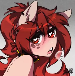 Size: 2480x2507 | Tagged: safe, artist:charlot, derpibooru import, oc, oc:penta, unofficial characters only, earth pony, pony, ahegao, anime, commission, ear piercing, freckles, heart, heart eyes, image, jewelry, necklace, open mouth, piercing, png, retrowave, solo, stylized, tongue out, wingding eyes, ych result, your character here