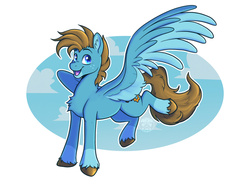Size: 2732x2048 | Tagged: safe, artist:sursiq, derpibooru import, oc, oc:carbon, unofficial characters only, pegasus, pony, blue eyes, brown mane, coat markings, colored wings, cute, happy, hooves, image, male, multicolored wings, open mouth, outline, pegasus oc, png, raised hoof, simple background, sky, socks (coat marking), solo, spread wings, transparent background, unshorn fetlocks, white outline, wings