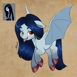 Size: 2048x2048 | Tagged: safe, artist:artharuhi, derpibooru import, ponified, bat pony, pony, undead, vampire, adventure time, bat wings, fangs, female, floppy ears, image, jpeg, looking at you, marceline, mare, tongue out, wings