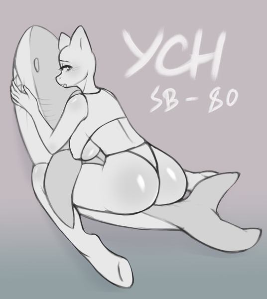 Size: 2500x2800 | Tagged: questionable, artist:ggashhhhissh, derpibooru import, anthro, pony, shark, any race, breasts, butt, commission, cute, female, image, png, sexy, sketch, solo, solo female, toy, ych sketch, your character here