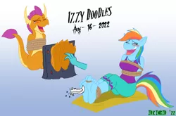 Size: 1250x825 | Tagged: safe, artist:irkingir, derpibooru import, princess ember, rainbow dash, smolder, anthro, dragon, pegasus, plantigrade anthro, blushing, bondage, clothes, crying, disembodied hand, eyes closed, feather, feet, fetish, foot fetish, foot focus, hand, image, laughing, offscreen character, open mouth, pants, paws, png, rope, rope bondage, simple background, soles, stocks, tears of laughter, tickle torture, tickling, tied up, toe tied, toes, yoga mat, yoga pants