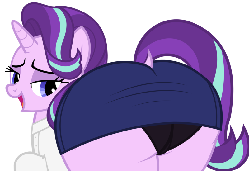 Size: 5305x3640 | Tagged: suggestive, alternate version, artist:duskyzombie, derpibooru import, starlight glimmer, pony, unicorn, absurd resolution, bedroom eyes, butt, clothes, cute, derpibooru exclusive, female, glimmer glutes, image, large butt, looking back, mare, plot, plump, png, simple background, skirt, solo, the ass was fat, transparent background, underwear