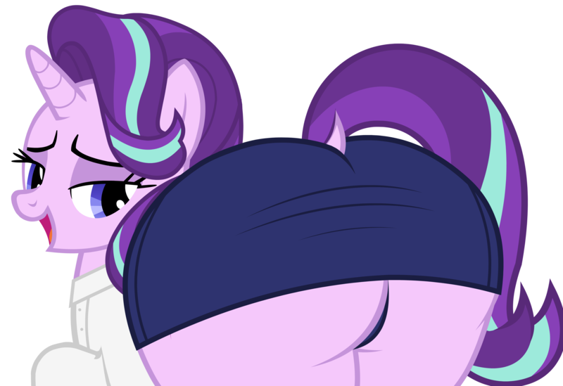 Size: 5305x3640 | Tagged: suggestive, alternate version, artist:duskyzombie, derpibooru import, starlight glimmer, pony, unicorn, absurd resolution, bedroom eyes, butt, clothes, cute, derpibooru exclusive, female, glimmer glutes, image, large butt, looking back, mare, plot, plump, png, simple background, skirt, solo, the ass was fat, transparent background