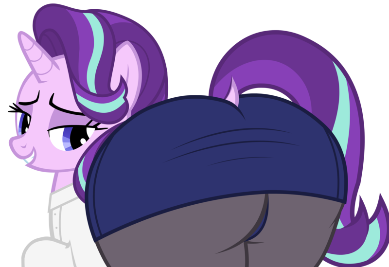 Size: 5305x3640 | Tagged: suggestive, alternate version, artist:duskyzombie, derpibooru import, starlight glimmer, pony, unicorn, absurd resolution, bedroom eyes, butt, clothes, cute, derpibooru exclusive, female, glimmer glutes, image, large butt, looking back, mare, plot, plump, png, simple background, skirt, solo, the ass was fat, transparent background