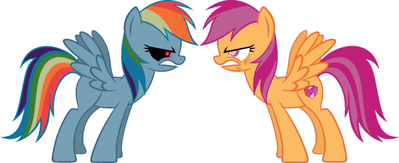 Size: 1024x420 | Tagged: safe, artist:lostoneslullaby, derpibooru import, rainbow dash, scootaloo, pegasus, pony, angry, colored pupils, cutie mark, female, gritted teeth, image, mare, multicolored hair, older, older scootaloo, png, rainbow hair, simple background, spread wings, teeth, the cmc's cutie marks, transparent background, wings, zalgo