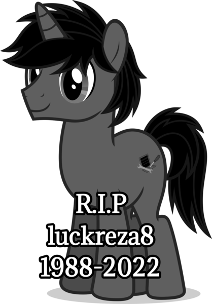 Size: 2418x3467 | Tagged: safe, oc:dark driveology, fake, image, implied death, monochrome, png, rest in peace, solo, trolling