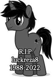 Size: 2418x3467 | Tagged: safe, oc:dark driveology, fake, image, implied death, monochrome, png, rest in peace, solo, trolling