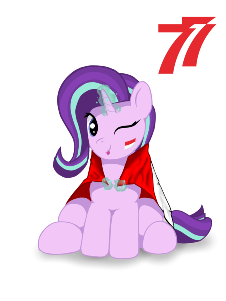 Size: 1536x2048 | Tagged: safe, derpibooru import, starlight glimmer, ;p, flag, image, independence day, one eye closed, png, simple background, sitting, tongue out, white background