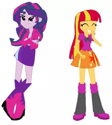 Size: 532x592 | Tagged: safe, artist:kittyp27, derpibooru import, sunset shimmer, twilight sparkle, equestria girls, boots, clothes, high heel boots, image, jacket, jpeg, palette swap, recolor, shirt, shoes, simple background, skirt, solo, transparent background